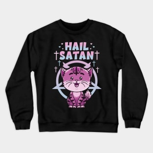 Cute Hail Satan Cat Pun Kitty Satanic Heavy Metal Crewneck Sweatshirt